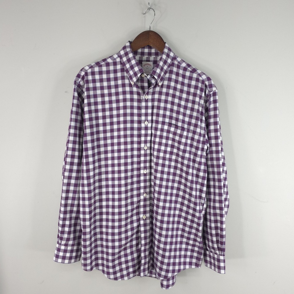 Brooks Brothers Shirt Mens Medium Purple Gingham 346 Non Iron Cotton Button Down